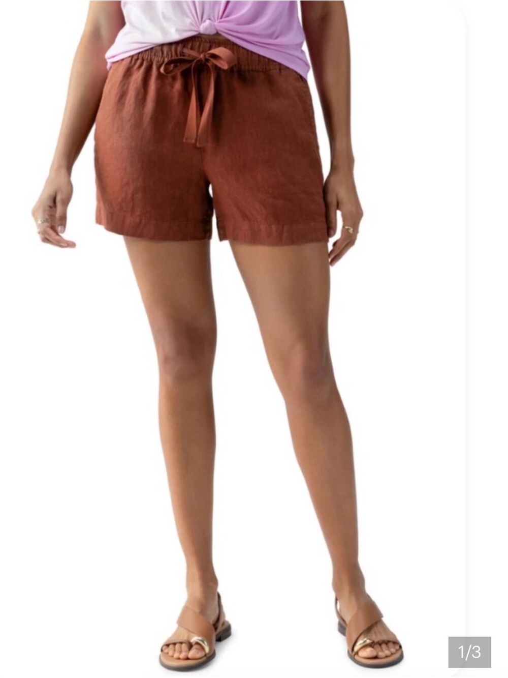 Sanctuary High-Waist Drawstring Linen-Blend Shorts in Rich Clay color